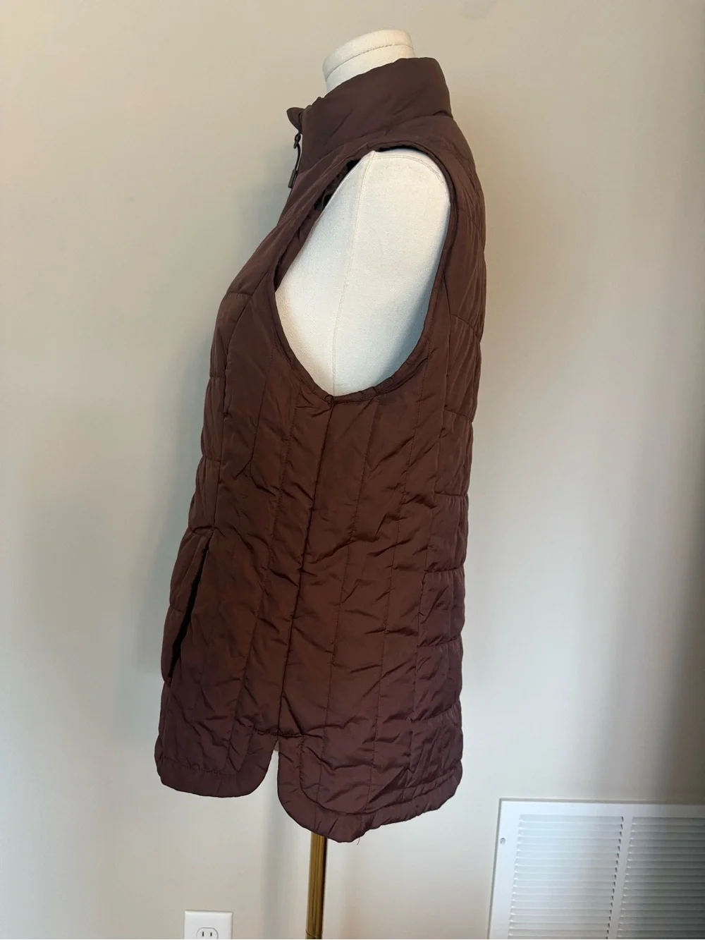 Lands’ End Brown Quilted Longline Puffer Vest Full Zip Women’s Small